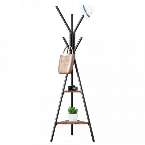 KONDELA Plento kovový vešiak čierna / dub smoke