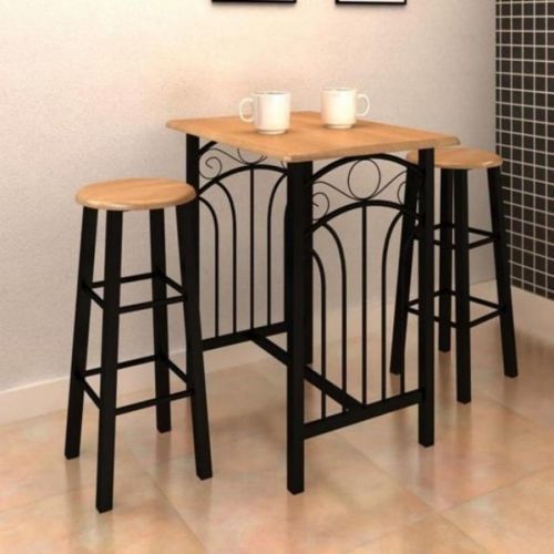Barový set kov / MDF / drevo Dekorhome Čierna / svetlohnedá