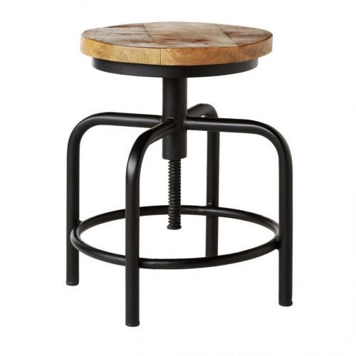 Ambia Home TABURETKA, drevo, kov, 36/49/36 cm - prírodné farby, čierna