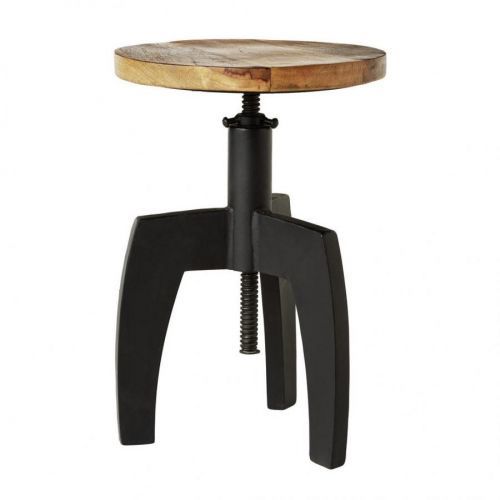 Ambia Home TABURET, drevo, kov, 36/48/36 cm - prírodné farby, čierna