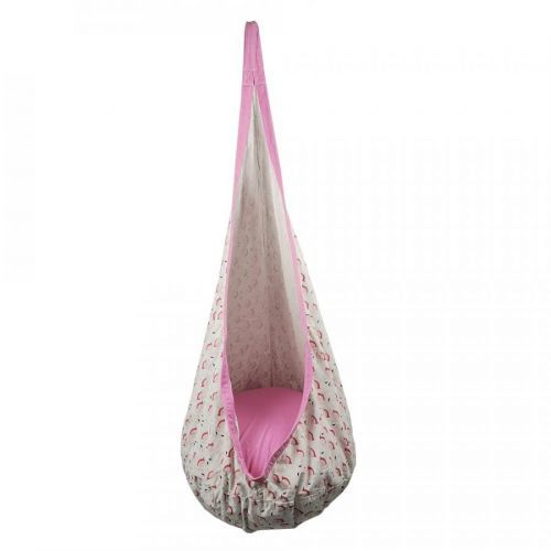 KONDELA Siesta Typ 2 závesné hojdacie kreslo ružová / vzor plameniak