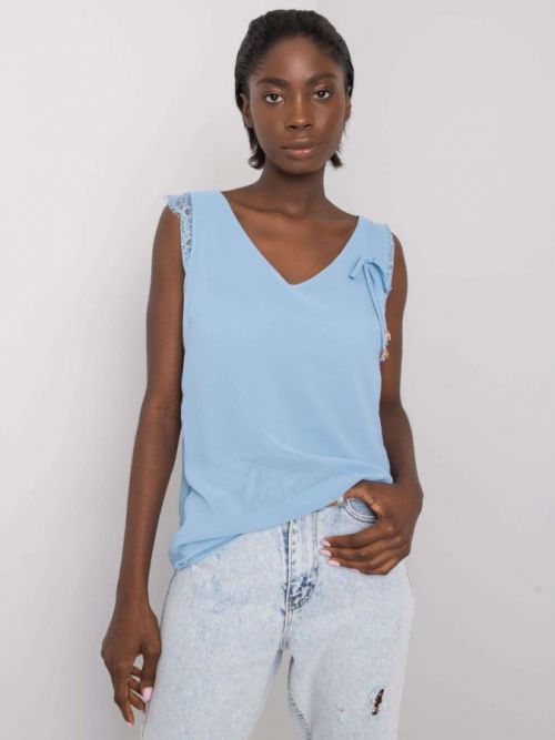 Modrý top s čipkovanými vložkami one size