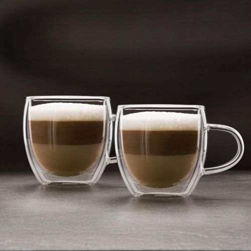 Dvojstenná, priehľadná sklenená cappucino šálka - 250 ml - 2ks / krabica
