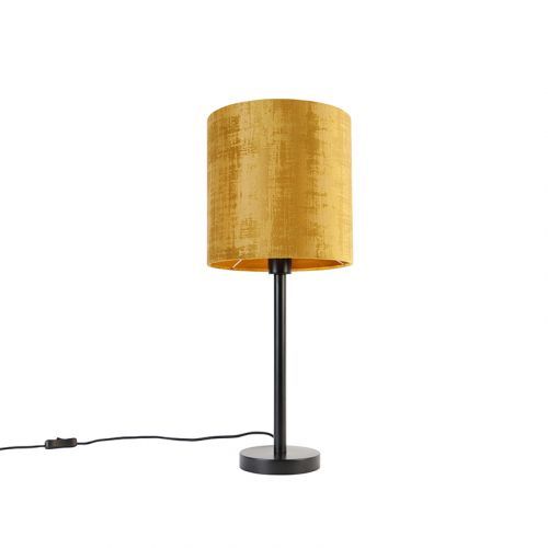 Moderne tafellamp zwart met kap goud 25 cm - Simplo