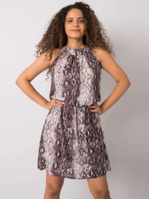 RUE PARIS Šaty so vzorom v ecru-sivej farbe S / M