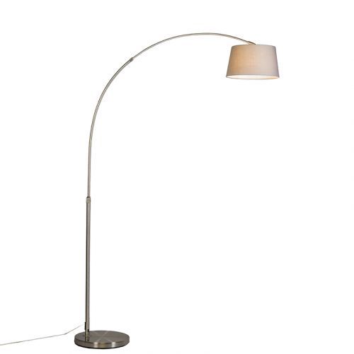 Moderná oblúková lampa z ocele so šedým látkovým tienidlom - Arc Basic