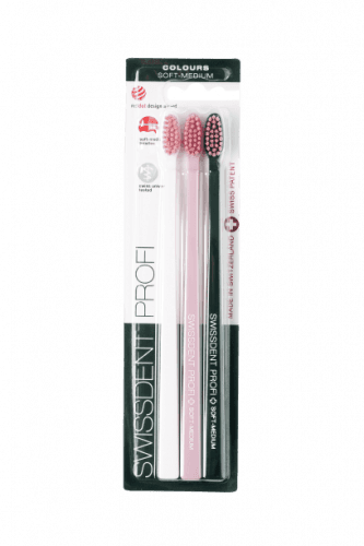 SWISSDENT Colours Zubné kefky Soft-Medium 2+1 Pink paradise