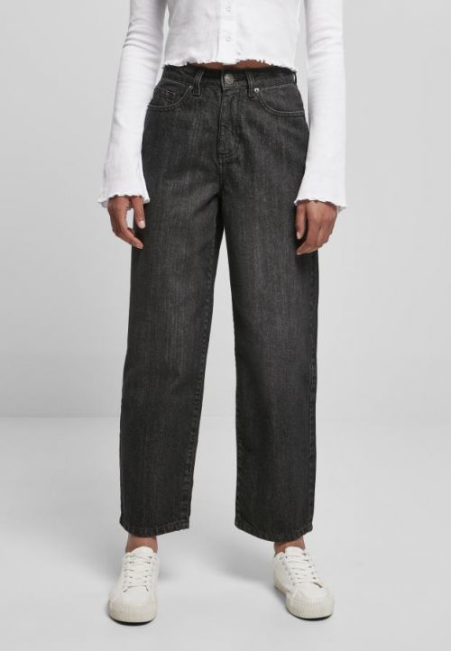 Urban Classics Ladies High Waist Wide Leg Cropped Denim Pants black washed - 26