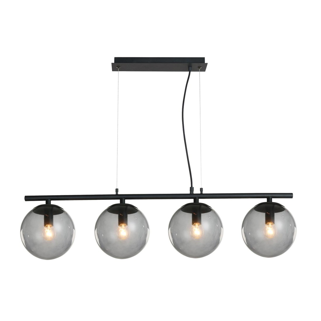 Lucande Sotiana závesná lampa, 4 gulí sklo, čierna