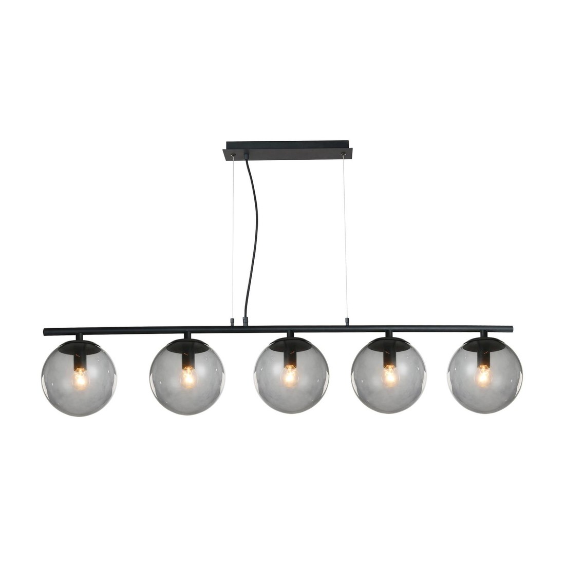 Lucande Sotiana závesná lampa, 5 gulí sklo, čierna