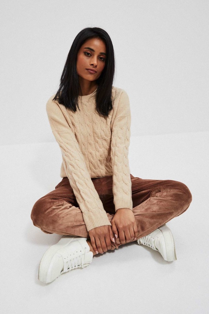 Sweater with a decorative weave - beige