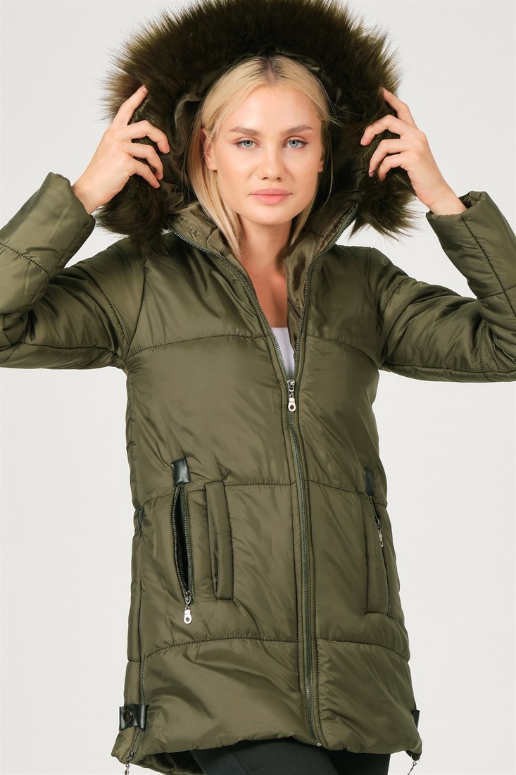 Z6668 DEWBERRY LADY COAT-DARK KHAKI