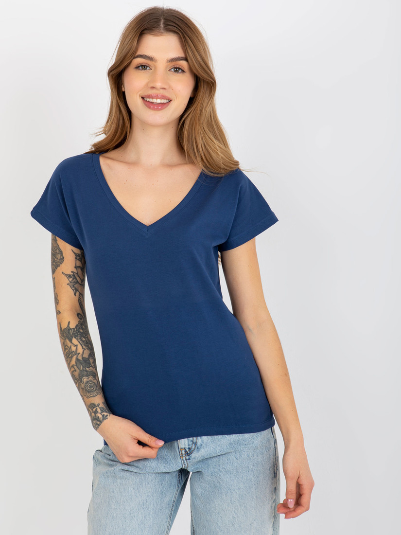 Navy blue classic V-neck basic t-shirt