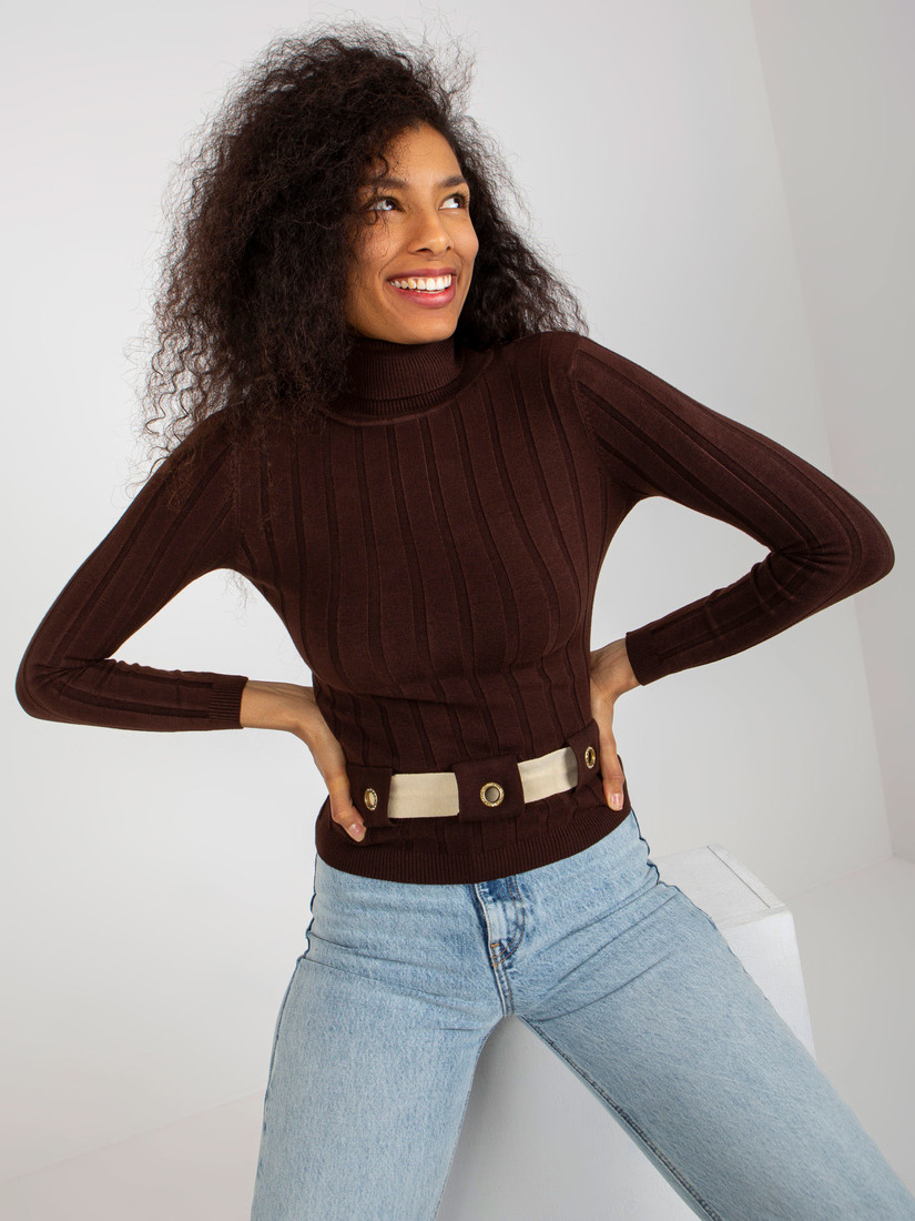 Dark brown ribbed turtleneck sweater