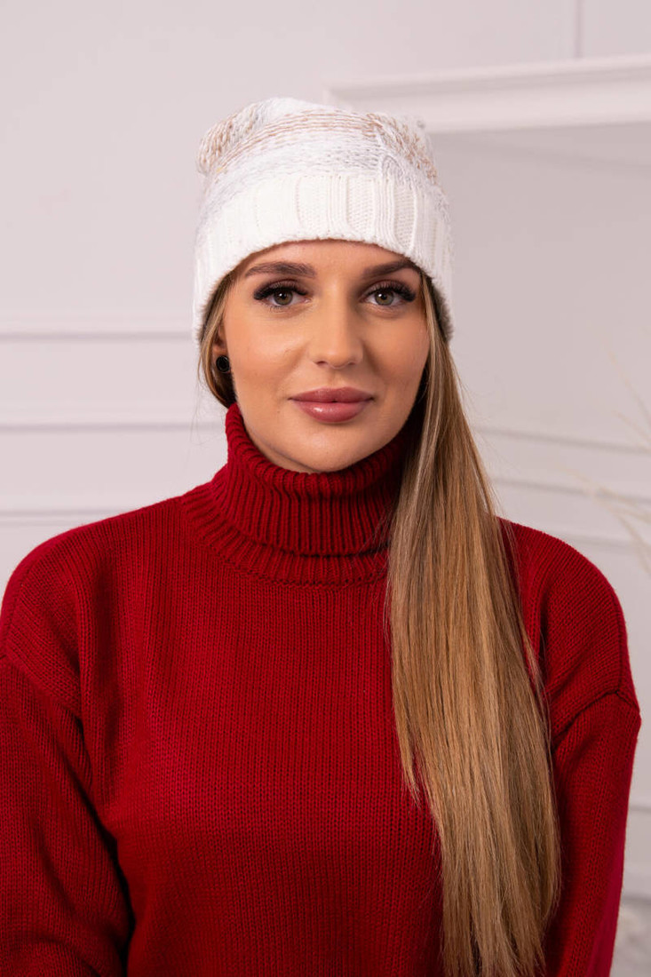 Cap with fleece Monika K256 dark beige+ecru