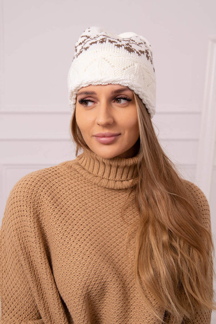 Women's cap Kira K374 ecru+brown