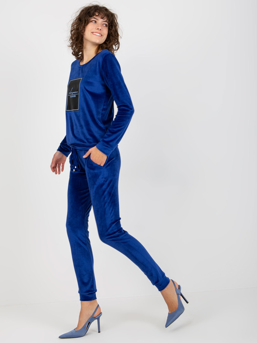 Women's cobalt velor set with a print
