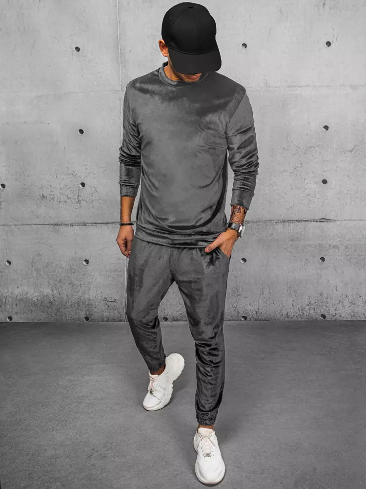 Men's gray velor tracksuit Dstreet AX0710
