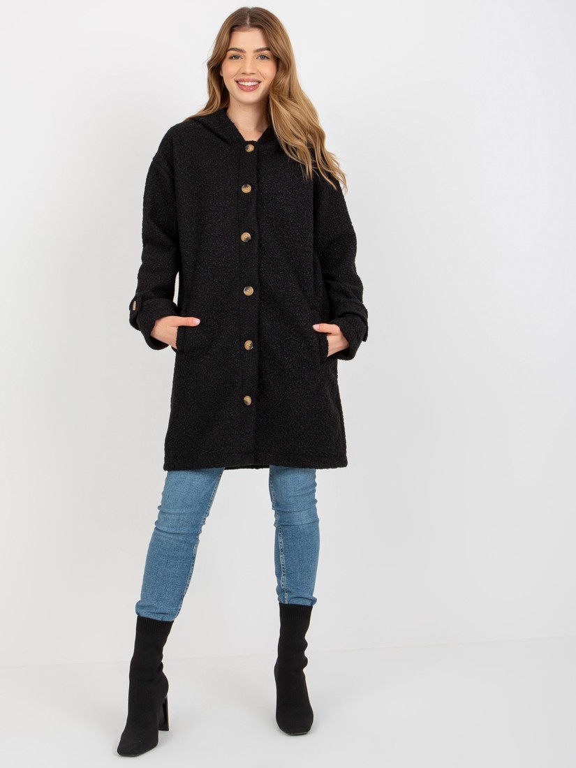 Black plush coat with button closure