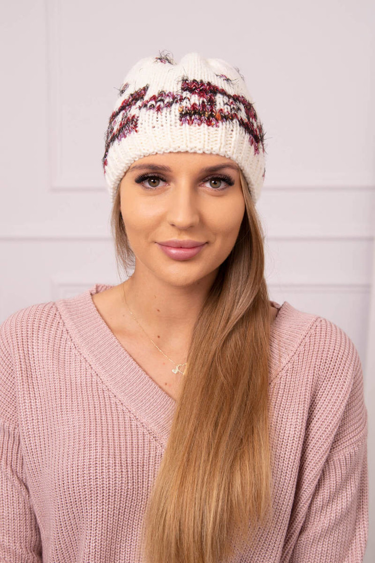 Women's cap Otylia K387 ecru+burgundy