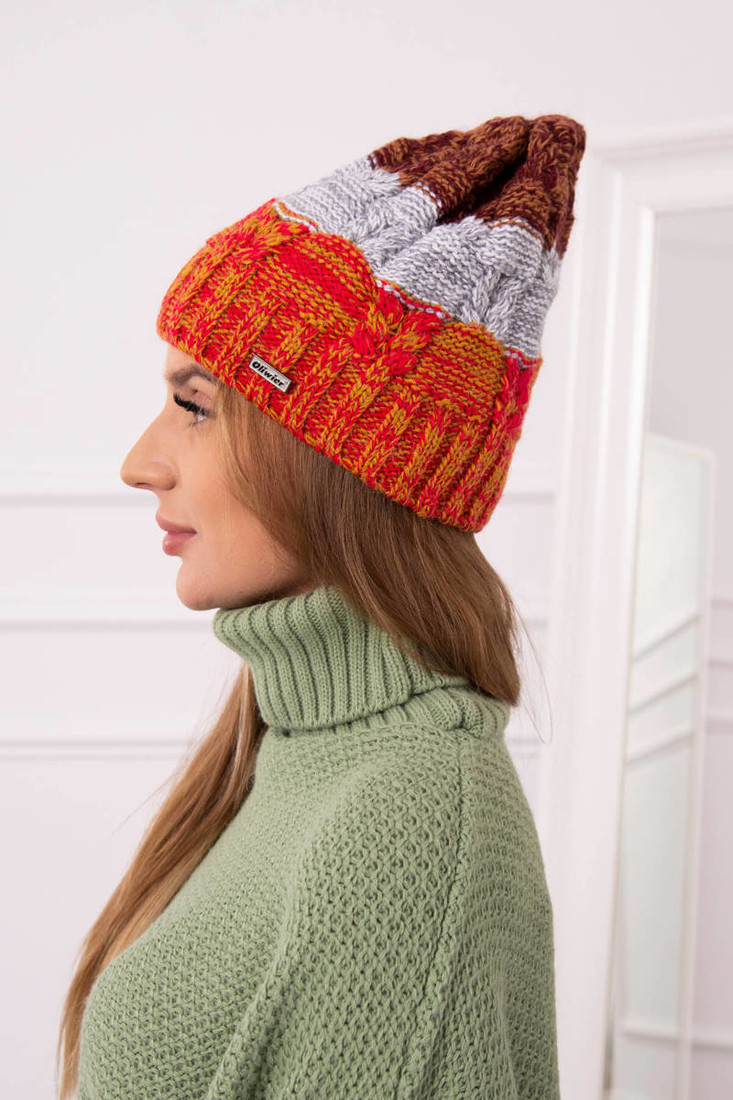 Cap with fleece Dolores K303 red+dark grey+camel