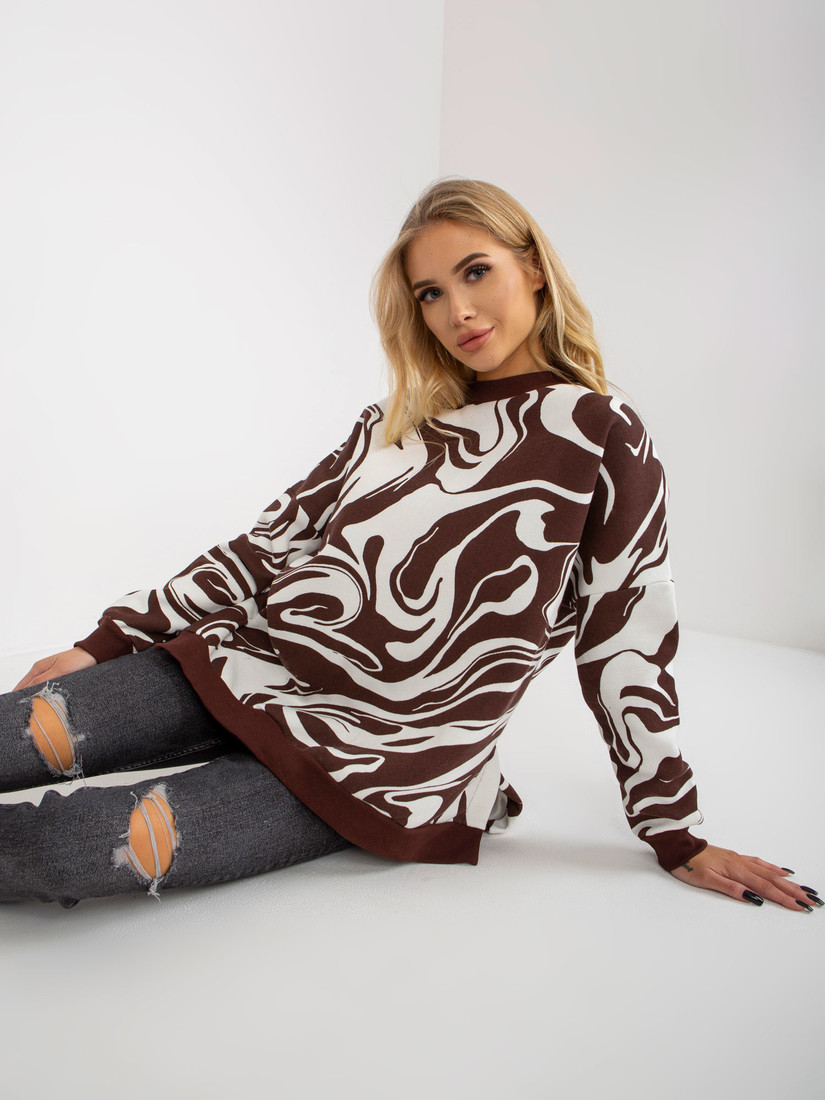 Dark brown and white oversize sweatshirt with prints