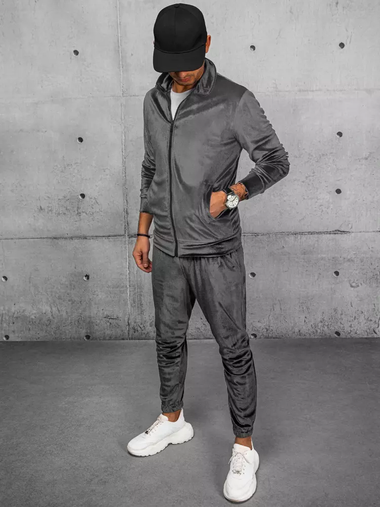 Men's gray velor tracksuit Dstreet AX0712