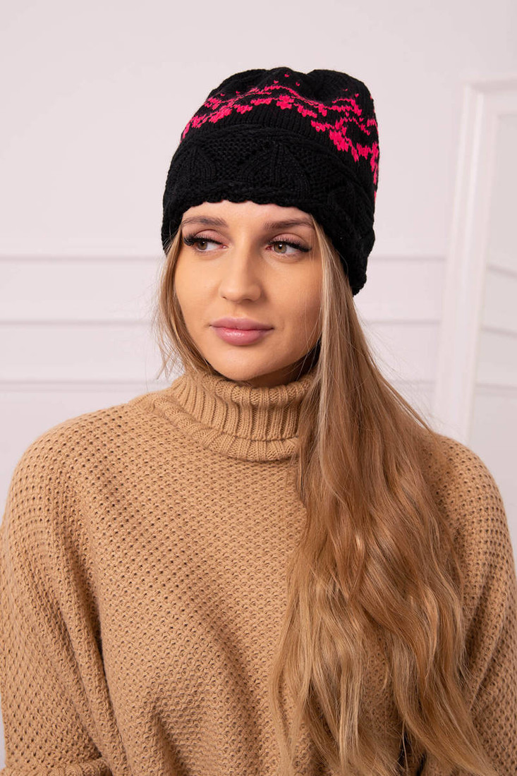 Women's cap Kira K374 black+pink