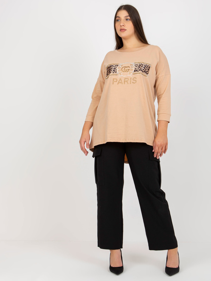 Women's beige plus size cotton blouse