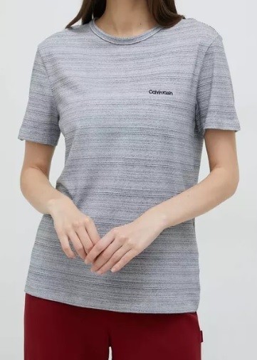Dámske pyžamové tričko QS6890E 5FQ šedobiela - Calvin Klein S šedobílá