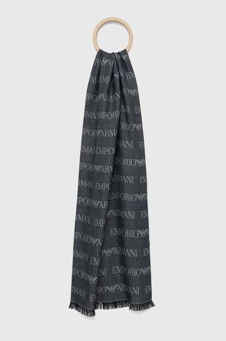 Vlnený šál Emporio Armani tmavomodrá farba, vzorovaný