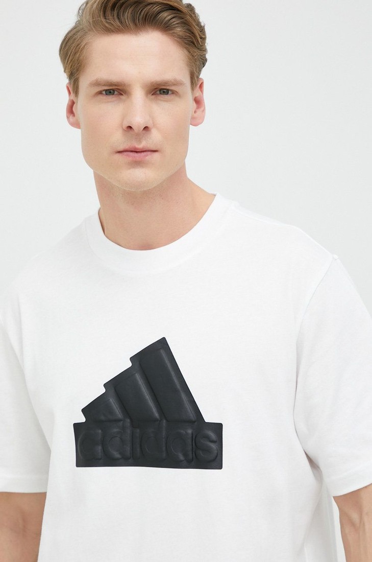 Bavlnené tričko adidas biela farba, vzorované