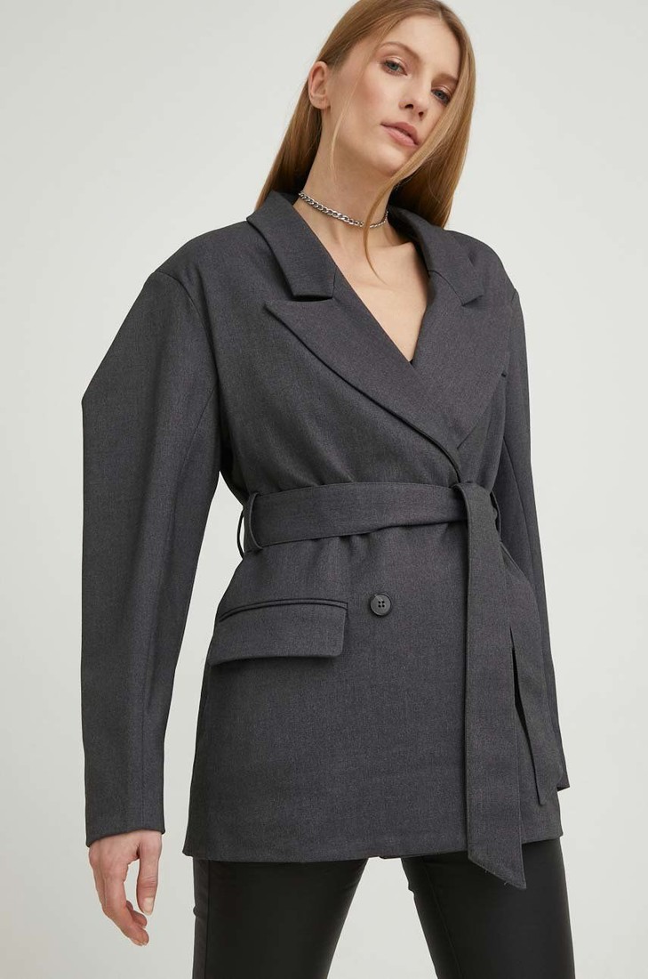 Sako Answear Lab šedá farba, dvojradová, jednofarebná