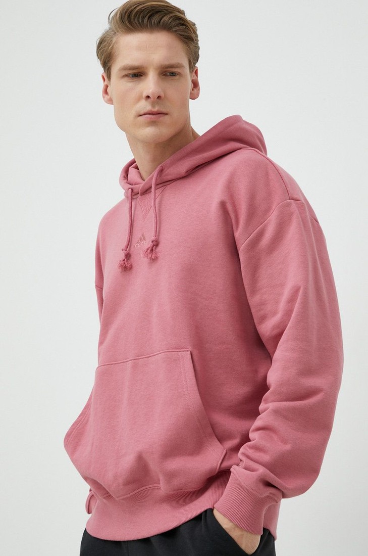 Mikina adidas pánska, ružová farba, s kapucňou, jednofarebná