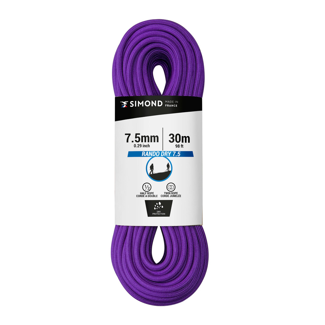 Skialpinistické polovičné lano rando dry 7,5 mm x 30 m fialové