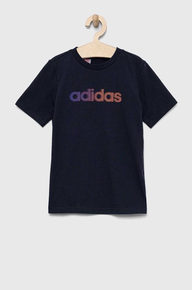 Detské bavlnené tričko adidas tmavomodrá farba, s potlačou