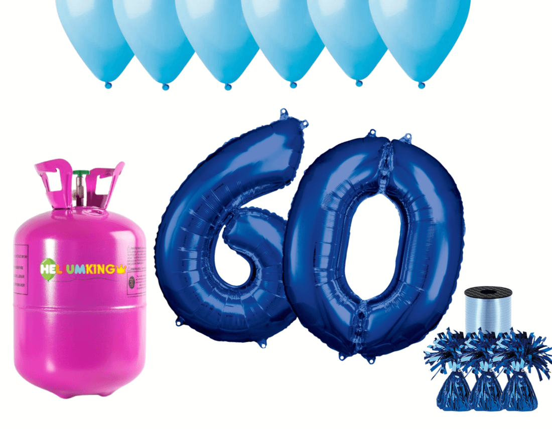 HeliumKing Hélium párty set na 60. narodeniny s modrými balónmi