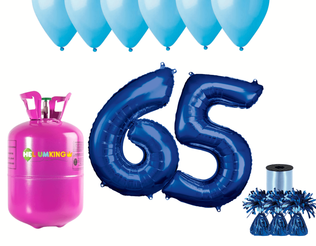 HeliumKing Hélium párty set na 65. narodeniny s modrými balónmi