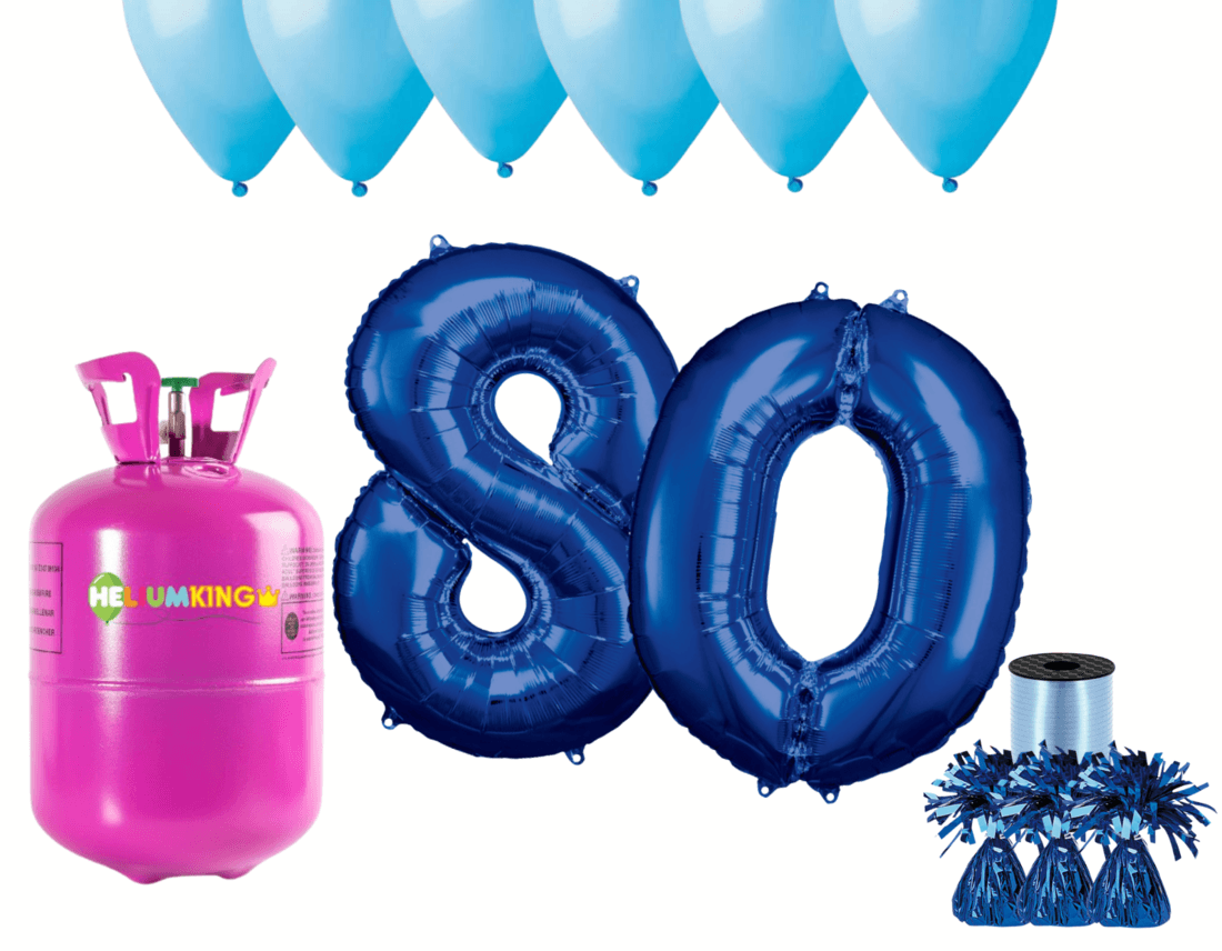 HeliumKing Hélium párty set na 80. narodeniny s modrými balónmi