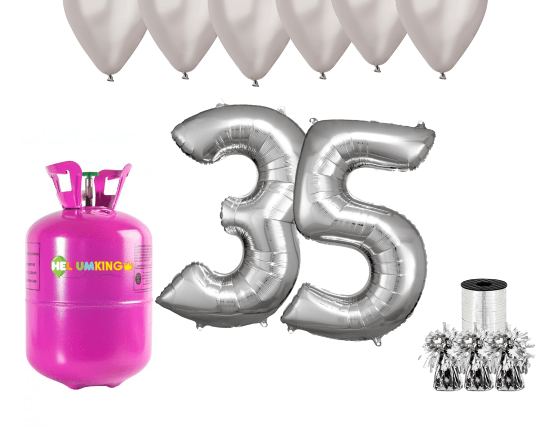 HeliumKing Hélium párty set na 35. narodeniny so striebornými balónmi