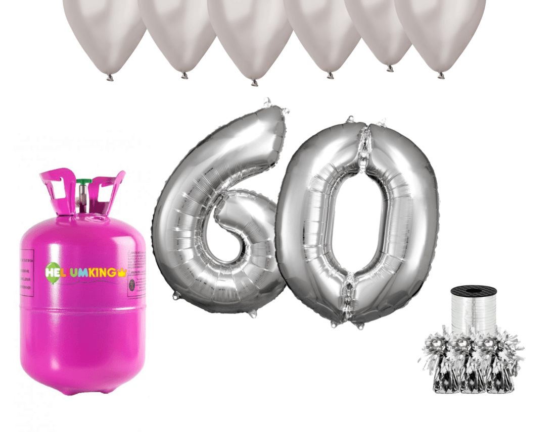 HeliumKing Hélium párty set na 60. narodeniny so striebornými balónmi