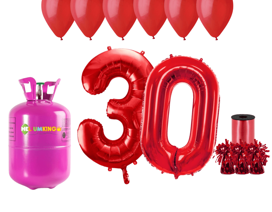 HeliumKing Hélium párty set na 30. narodeniny s červenými balónmi