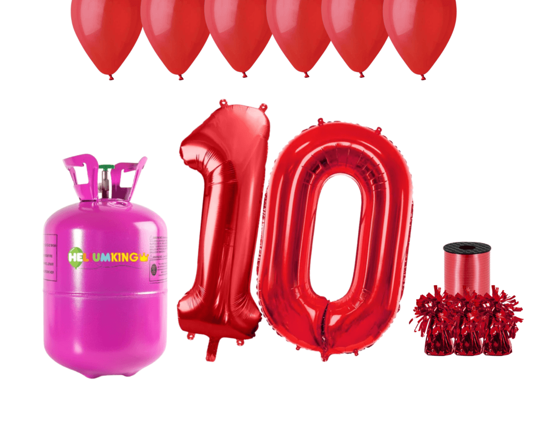 HeliumKing Hélium párty set na 10. narodeniny s červenými balónmi