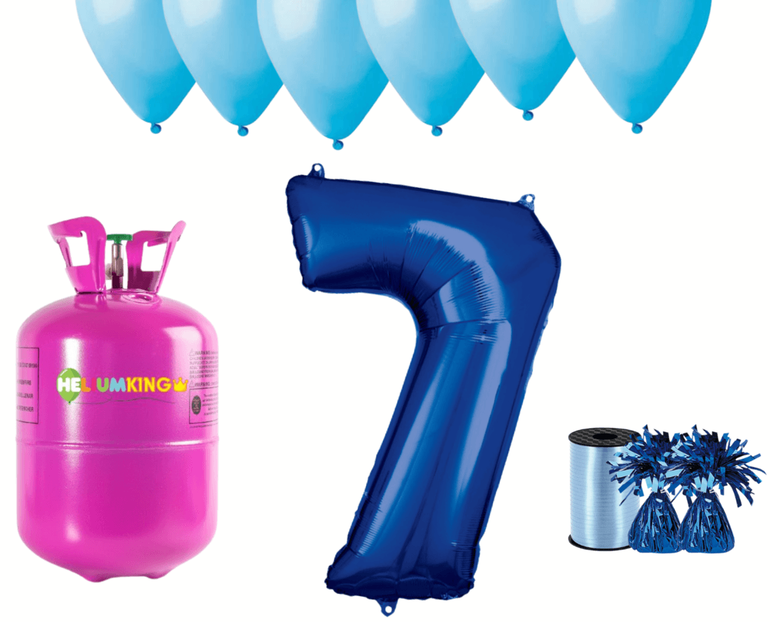 HeliumKing Hélium párty set na 7. narodeniny s modrými balónmi