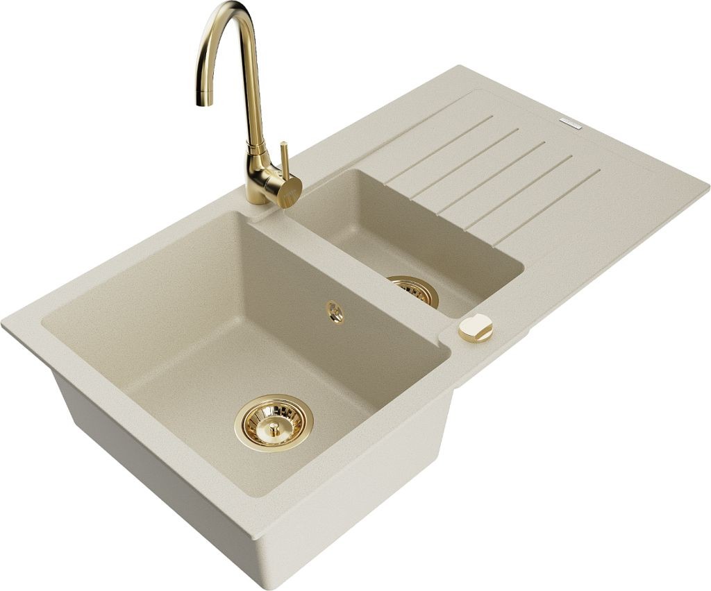 MEXEN/S MEXEN/S - Matias Matias granitový drez 1.5 s odkvapkávačom vrátane batérie Telma, béžová 6502-69-670200-50