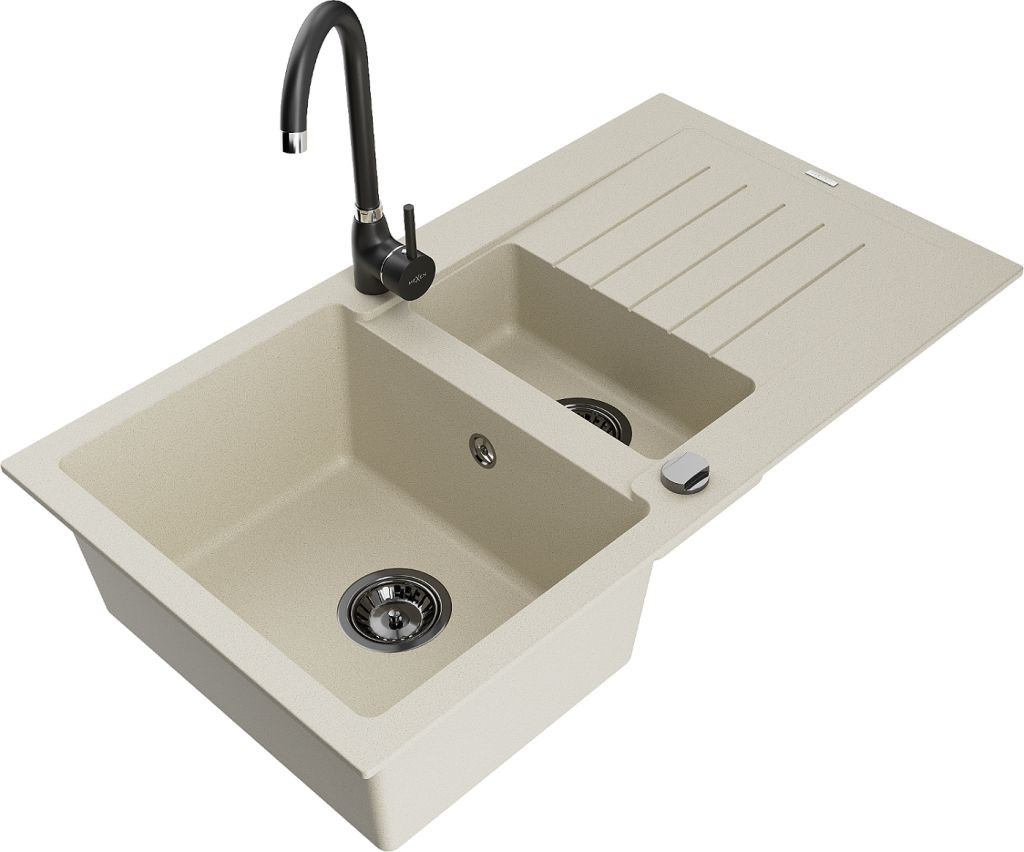 MEXEN/S MEXEN/S - Matias Matias granitový drez 1.5 s odkvapkávačom vrátane batérie Telma, béžová 6502-69-670200-70