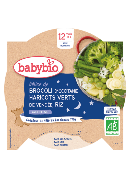 Babybio Good Night menu Zelená zelenina, ryža so štipkou petržlenovej vňate 2 x 200 g