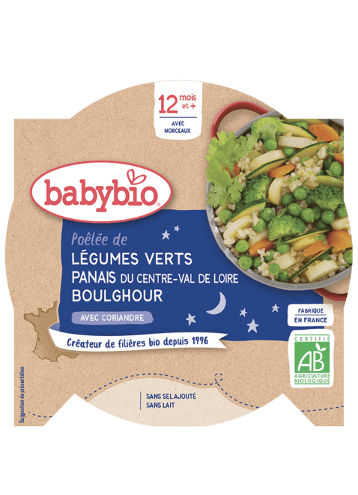 Babybio Good Night menu Zelená zelenina, paštrnák a boulghour s koriandrom 2 x 200 g