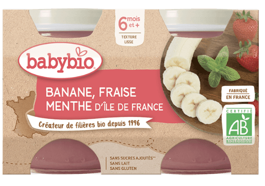 Babybio Jablko, banán a jahody s mätou 2 x 130 g
