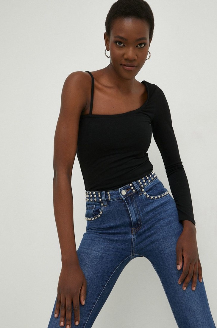 Tričko s dlhým rukávom Answear Lab čierna farba